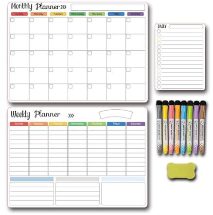 Juego de planificador magnético para nevera, calendario semanal para pizarra reutilizable y mensual, pizarra para nevera, escuela, pizarra magnética, adhesiva, oficina seca