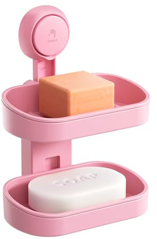 TAILI Seifenschale mit Ablauf für Badezimmer, MAX Halten 3 KG, Doppelter Seifenschalen ohne Bohren, Seifenhalter Wandmontage, Seifenhalter mit Saugnapf für Dusche, Küche Schwammhalter, Plastik in Rosa