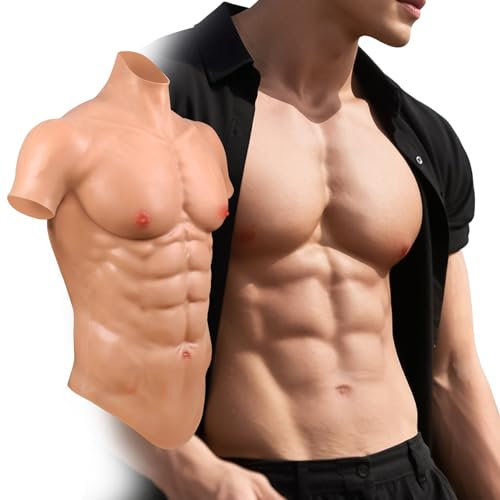 YEEFAIRY Réaliste Silicone Faux Musculaire Abdominaux Muscle Culturisme Texture de Peau Fake Poitrine Armure Homme Col Haut Gilet pour Cosplay Halloween Comédien (Peau Bronzé, Taille XS)