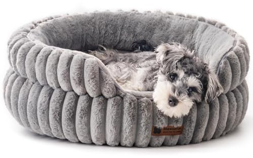 MEWOOFUN Stilvolle Katzenbetten für Katzen, weiches rundes Hundebett für kleine und mittelgroße Hunde, waschbares, beruhigendes Haustierbett (Grau, M)