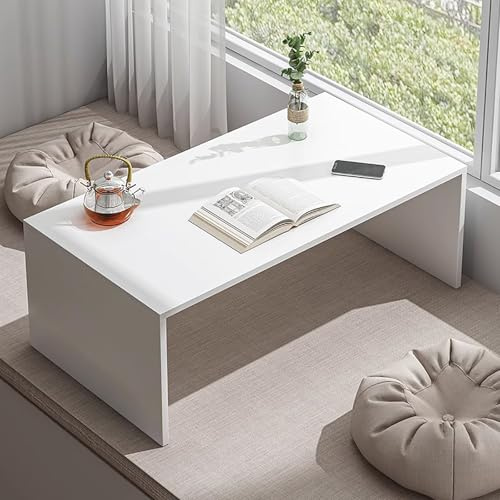 MESCXTY Japanischer Bodentisch aus Holz, Kleiner Couchtisch, Teetisch, niedriger Tisch zum Sitzen auf dem Boden, Tatami für das Wohnzimmer, Home Office (100 cm, weiß)