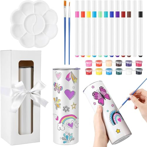 Fangxuee Kit de Decoración de Vasos Pintados Personalizados, Vasos de Sublimación de 20 Oz, Vaso Térmico de Acero Inoxidable con Tapa.