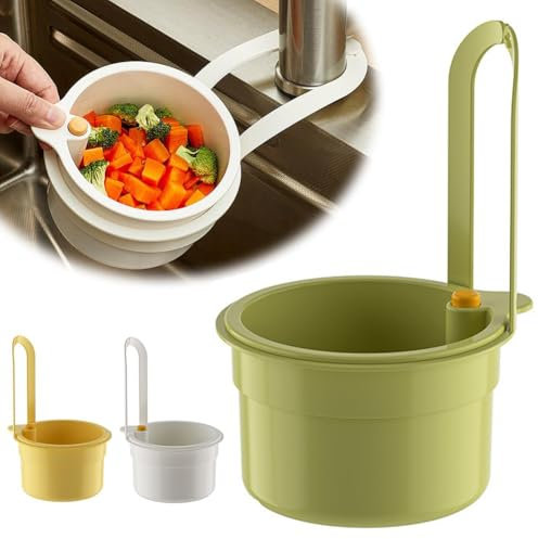 Faucet Hanging Strainer, 2026 New Automatic Dumping Sink Strainer Basket, One -touch Push Sink Drain Basket Hanging Bag, Corner Hanging Sink Strainer Sponge Storage Kitchen Supplies (Green)