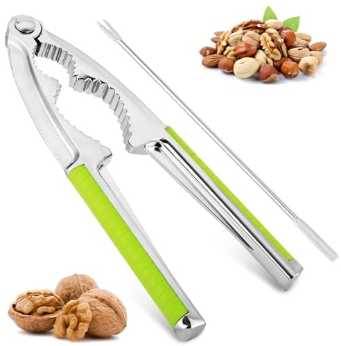 AUAUY 1 PCS Nutcracker, Multifunctional Nut Cracker, Heavy Duty Nut Crackers with Non-Slip Handle and Fork, Nut Opener Tool for Walnut Hazelnut Almonds Pecan Pistachios Seafood (Green)