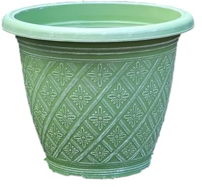Fyne-Finds Round 40cm, 16inch Garden Plastic Plant Pot Weatherproof Woven Flower Outdoor Drainage Hole Home Decor Planter (Green)