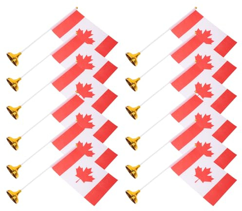 OUNONA Ensemble de 12 Mini Drapeaux de Bureau Canada en Polyester avec Base Dorée Stable et Facile à Agiter pour Décorations de Fête et Expositions Canadiennes