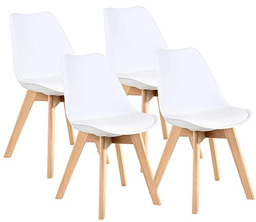 MIMOCASA Sillas de Comedor, Pack 4 Sillas Comedor Nórdico, 43×38×76cm (Blanco, 43×38×76cm)