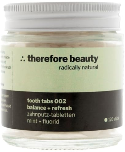 therefore beauty Tooth Tabs 002 Feste Zahnpasta mit Minze – Natürliche Zahnputztabletten für frischen Atem & Kariesschutz, plastikfrei im Glas