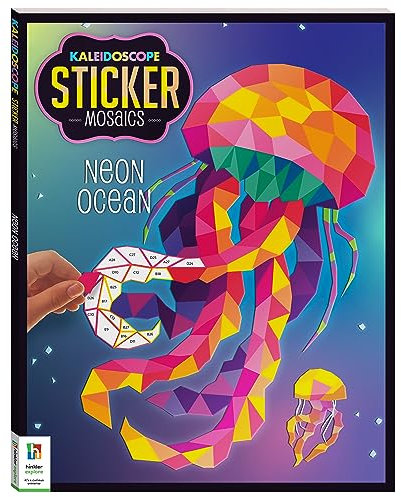 Hinkler - Kaleidoscope Sticker Mosaics - Neon Ocean - Painting by Sticker - Mosaic Sticker Book for Adults - Ocean Creature Sticker Art