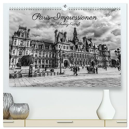 Paris-Impressionen in Schwarz-Weiß (hochwertiger Premium Wandkalender 2026 DIN A2 quer), Kunstdruck in Hochglanz: Ansichten von Paris in Schwarz-Weiß-Fotografien (CALVENDO Orte)