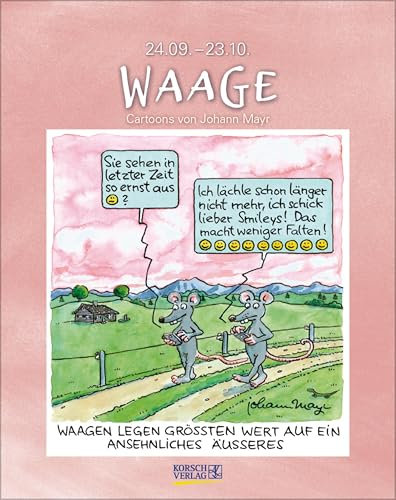 Waage 2026: Sternzeichenkalender-Cartoonkalender als Wandkalender im Format 19 x 24 cm.