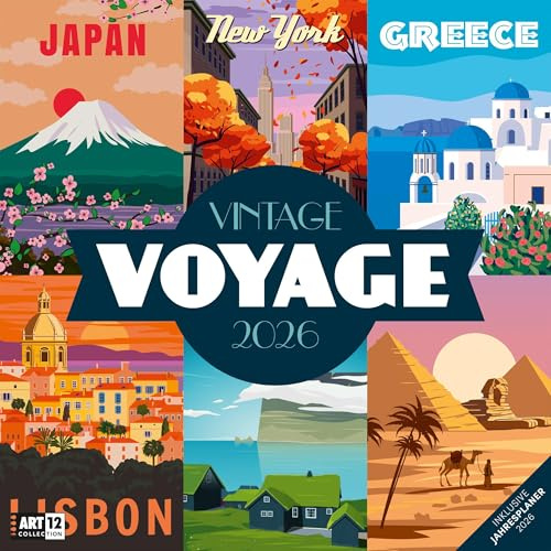Vintage Voyage Broschürenkalender 2026 - 30x30 - Art12 | Farbenfroher Plakate-Kalender im schlanken Hochformat (aufgeklappt 30x60 cm) | zum Eintragen