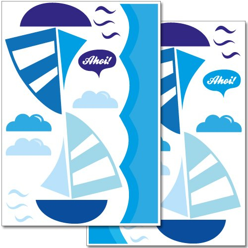 Wandkings Segelboot Ahoi Wandsticker Set, 26 Aufkleber, 2 DIN A4 Bögen, Gesamtfläche 60 x 20 cm