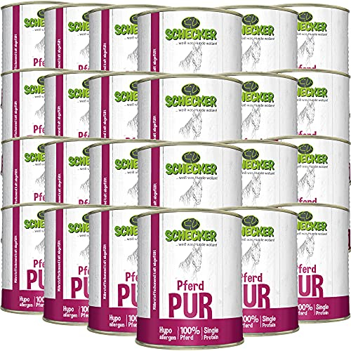 Schecker Nassfutter - 100% Pferd pur - getreidefrei - hypoallergen - echte, Reine Qualitätsware - 24 x 820 g