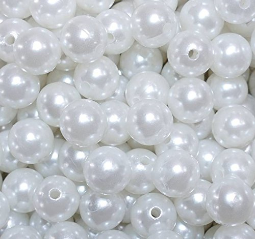 Unbekannt 100 x Kunstperle 14mm Perlen Wachsperlen Dekoperlen Bastelperlen mit Loch weiß