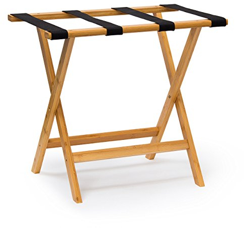 Relaxdays Kofferständer Holz HxBxT 50 x 60 x 37,5 cm Kofferbock aus Bambus mit 4 stabilen Gurten als Kofferablage oder Gepäckablage für Hotels oder Pensionen als Kofferhocker Geschäftsreisen, natur