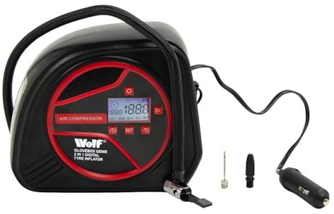 Tyre Inflator 12V Air Compressor 150psi 2 in 1 Digital Pump with Torch Light 'Wolf Glovebox Genie' Tyre Pressure Vehicle Car Roadside Tool - 2 Years Warranty