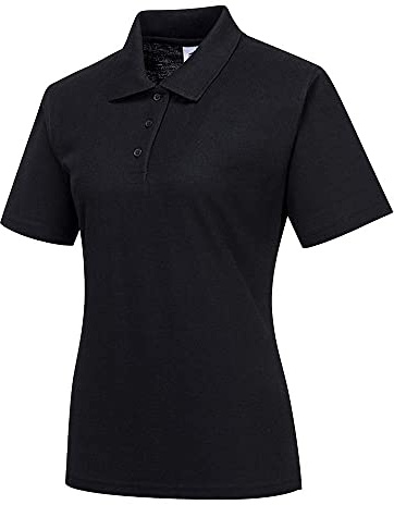 Portwest B209 Naples Women's Polo Shirt Short Sleeve Button Placket Opening | Black, 2X Large, UPF 40+, Tailored Fit, Pique Knit Polycotton Fabric, 35% Cotton, Twin-Stitched Seams, Rib Collar and Cuffs