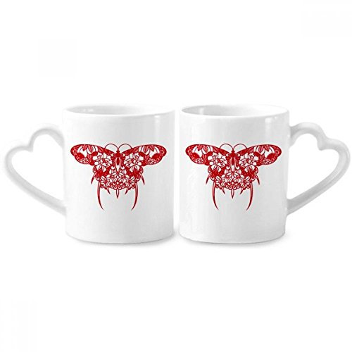 DIYthinker Chinese Kite Butterfly in Red Couple Mugs Ceramic Lover Cups Heart Handle 12oz Gift