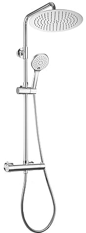 JOHO Columna de Ducha con Rubinetto Termostatico Columna Ducha Monomando Set de Ducha con Grifo Barra Altura Ajustable Acero Inoxidable Columna Cromo y Alcachofa Baño Cabezal Ducha Iluvia D25cm