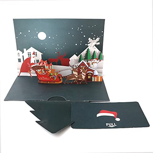 Paper Spiritz Weihnachtskarte 3D Weihnachten Pop Up Karten, 3D Weihnachtsmann & Hirsch Wagen Grußkarten Urlaub Postkarten,Geschenke für Weihnachten, lustige Frohe Weihnachten Dankeskarten