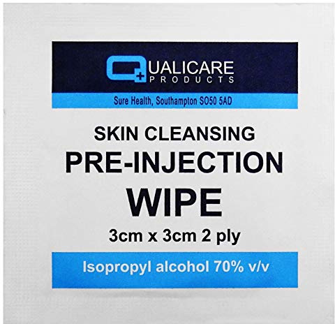 Qualicare 70% Isopropyl Alcohol Pre-Injection Skin Cleansing First Aid Wipes - 12 Wipes