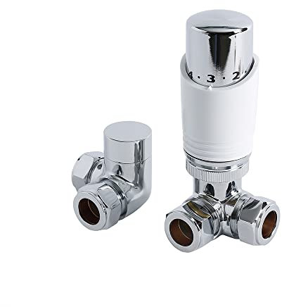Milano Chrome White 1/2 Thread Thermostatic Corner Heated Towel Rail Radiator Valve TRV Lockshield