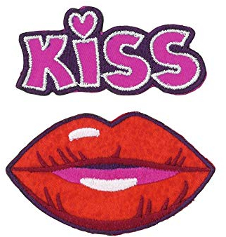 Bügelbild Patch Applikation zum Aufbügeln 2er Set Kiss Lippen Mund 5,2-5,7 cm