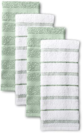 KitchenAid Albany Kitchen Towel 4-Pack Set, Pistachio/White, 16x26