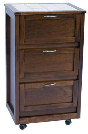 Carrello da cucina mobiletto 49x38xh83 LANDHELL LUSSO con ante a ribalta e ruote per casa giardino (Noce)