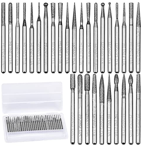 Frese Diamantate Set, 30 Punte Diamantate per Trapano Diamantate Smerigliatrici Diamantate Raspe Set Frese con Utensili Rotanti con Gambo da 3 mm Accessori per Pietre Preziose