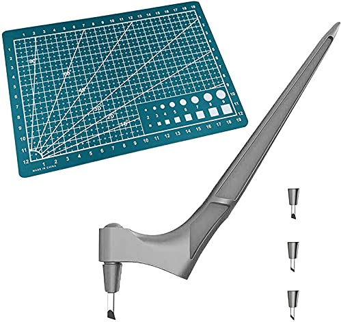 Yeehliny Art Schneidemesser Set,Craft Schneidewerkzeuge,Edelstahl Handwerksmesser Mit 360-Grad Rotierender Klinge + 1 Cutting Board + 3 Cutter Head,für Handwerk,Hobby,Scrapbooking,Schablone (Grau)