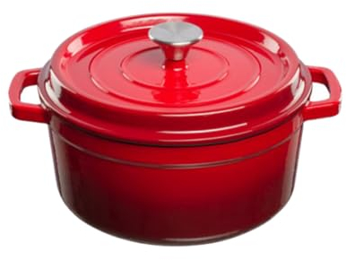GRAND FEU Dutch Oven Cast Iron Cooking Pot With Lid I Red / 4.7 L / 26 cm I Casserole Dish I Grandfeu Enamelled
