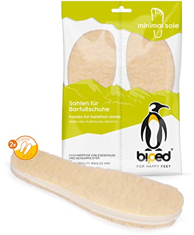 biped minimal sole BURGOS - 2 Paar Einlegesohlen für Minimal- & Barfußschuhe - Wärmende Lammwoll-Einlegesohlen - Minimal-Sohlen für Erwachsene und Kinder(41)