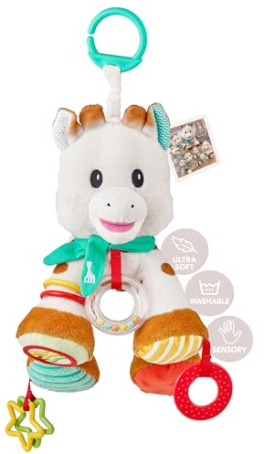 Peluche de Actividades con Pelo Ultra Suave Desde el Nacimiento | Anillo de dentición espejo cascabel y vibrador integrados | microbolas y gancho para cochecito | idea de regalo niña y niño