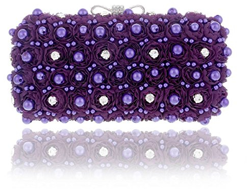 Day of Saturn Damen Elegant Clutch Strassstein Rose Perle Hartschalentasche Abendtasche Umhängetasche,Violett