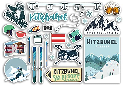 A5 Aufkleberbogen Kitzbuhel Vinyl Aufkleber - Österreich Österreich Ski Resort Berge Snowboard Urlaub Flagge Reise Schneesport Gepäck Scrapbooking #79060