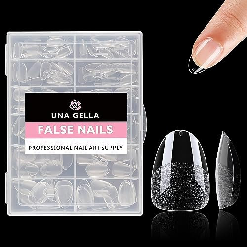 UNA GELLA Capsule Américaine Ongle Amande Ultra Court, 504 Pièces 12 Tailles, Formes Préfabriquées pour Couverture Totale des Ongles Acryliques, Faux Ongles Autocollants et Art Ongulaire