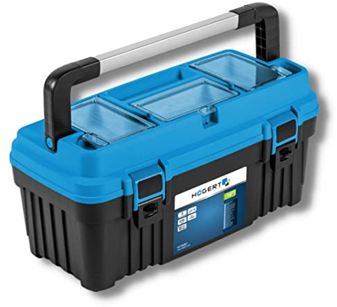Högert Technik - Werkzeugbox/Werkzeugkoffer (18,47cmX25.6cmX23.8cm) - Ein praktischer und geräumiger Werkzeugkasten - 2 robuste Riegel - 3 Organizer - Tragfähigkeit 15 kg