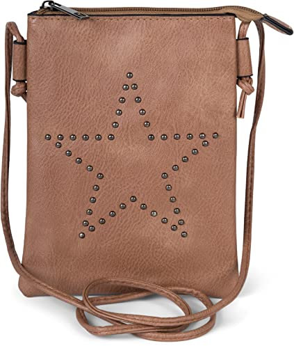 styleBREAKER Mini Bag Umhängetasche mit Nieten in Stern Form, Schultertasche, Handtasche, Tasche, Damen 02012235, Farbe:Braun