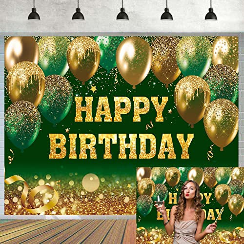 Toile de fond « Happy Birthday » verte et dorée à paillettes pour photographie d'anniversaire Bokeh pour femmes et hommes