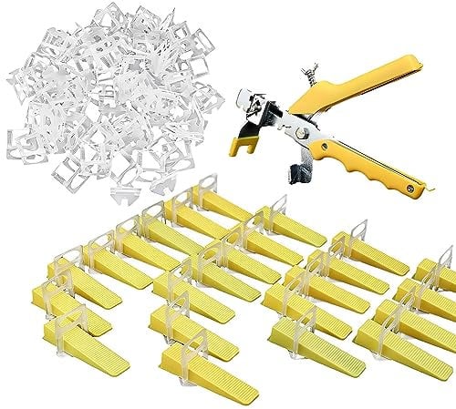 Holdfiturn 1Tile Leveling System 1.5mm 1000pcs DIY Tiles Leveler Spacers Tile Leveling System Kit Spacer Clips Reusable Wedgeswith A Tile Leveling Pliers
