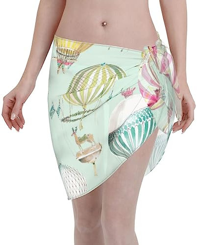 Floral Swan Women's Fashion Short Sarongs Beach Wrap,Very Suitable for Holiday at The Beach,Swimming Pool, Cartoon Balloon, One Size