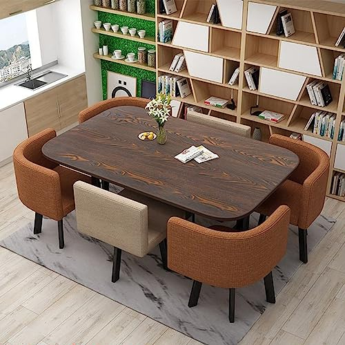 MAxba Essgruppen for 6 Personen Rechteckig Konferenztisch Esstisch mit 6 Stühlen Set küchentisch Set Freizeittisch for Zuhause, Familie (Color : Camel)