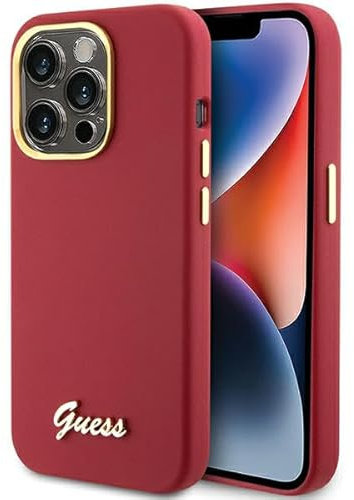 CG MOBILE Guess GUHCP15XSMBSLM case for iPhone 15 Pro Max 6.7 Magenta hardcase Silicone Script Metal Logo & Frame