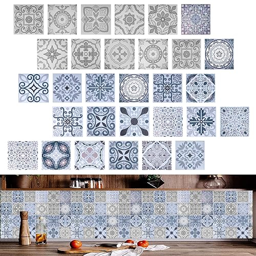 PEALOVCOM 30 Pz Adesivi per Mattonelle di Cucina Maioliche Adesive per Cucina 15 x 15 cm Mattonelle in PVC Adesive per Bagno Retro Adesivi per Piastrelle per Bagno Cucina Parete Fai da Te