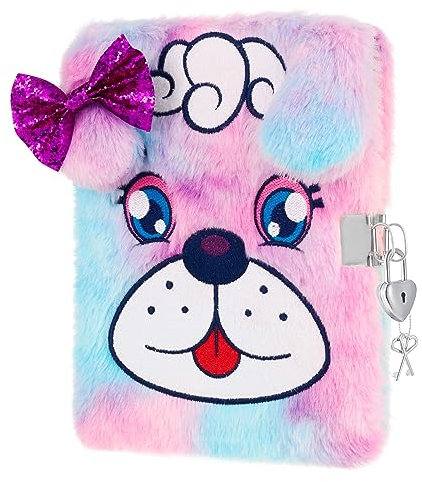 WERNNSAI Plush Dog Diary with Lock and Keys - Girls Journal with Lock Diary for Girls Kids Gift for Birthday Christmas School A5 Kids Journal Secret Diary Writing Drawing Notepad