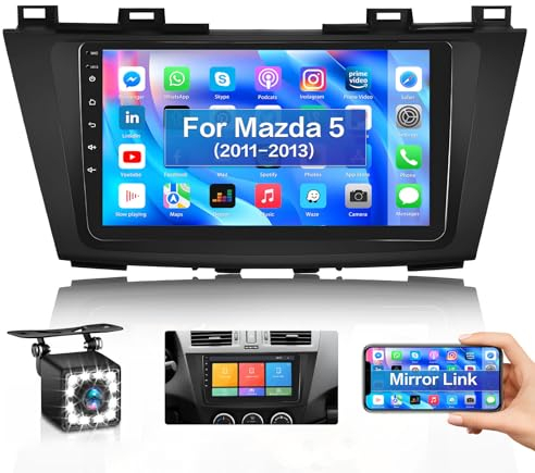 Hikity Android 13 Autoradio Navi Für Mazda 5 2011 2012 2013 9Zoll Touchscreen 1G 32G Auto Radio mit GPS Navigation Bluetooth-Freisprecheinrichtung WiFi FM USB SWC Mirror Link Rückfahrkamera