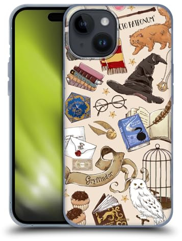 Head Case Designs Offizielle Harry Potter Hogwarts Muster Deathly Hallows XXXVII Soft Gel Handyhülle Hülle kompatibel mit Apple iPhone 15