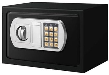 BRASQ Tresor Safe SB100 mit Elektronik-Zahlenschloss, 31x20x20cm Inkl. Batteriebox, Elektronischer Safe mit Boden Wandtresor, Möbeltresor, Panzerschran, Zahlenschloss Schwarz